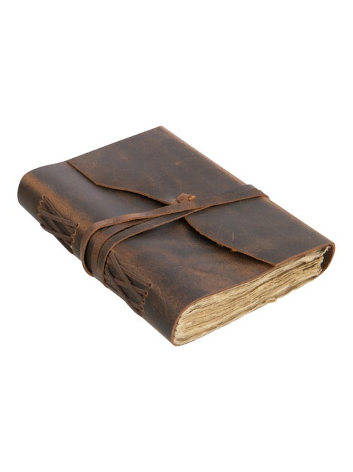 Carnet vintage avec une couverture en cuir brun - Kiabi