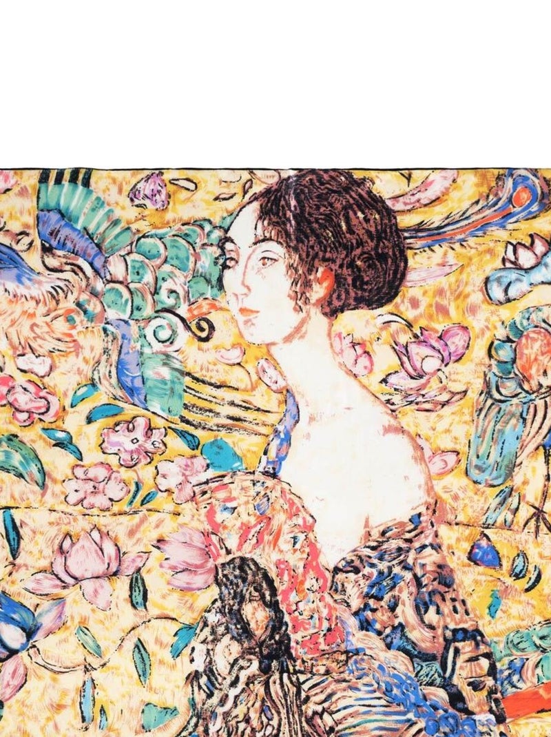 Carré de soie Klimt "Femme à l'Eventail" Jaune pâle - Kiabi