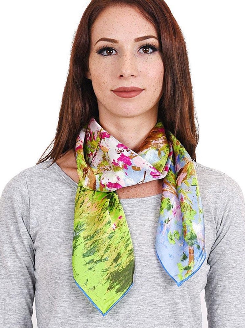 Carré de soie Monet "Arbres en Fleurs" Multicolore - Kiabi