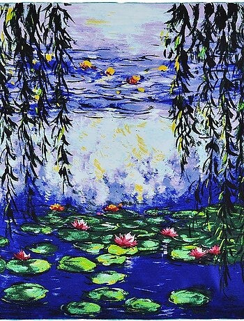 Carré de soie Monet "Nymphéas bleus et saules