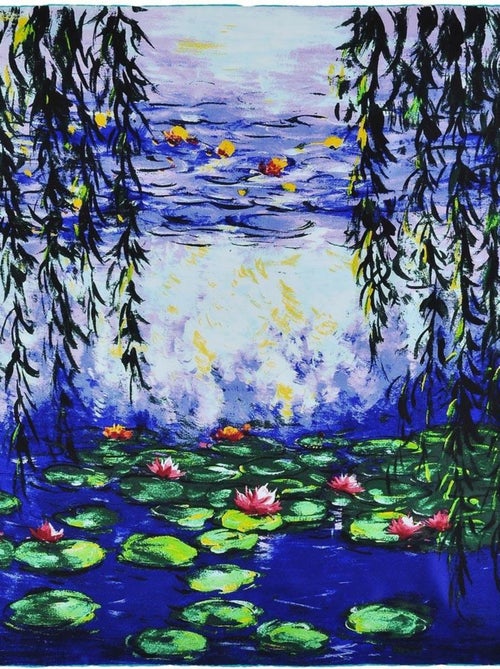 Carré de soie Monet "Nymphéas bleus et saules" - Kiabi