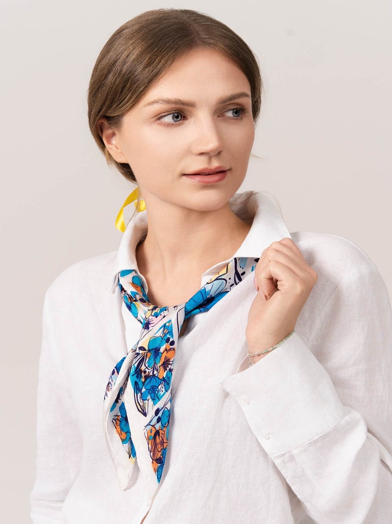 Carré de soie Prémium DamiFlor - 65 x 65 cm Bleu - Kiabi