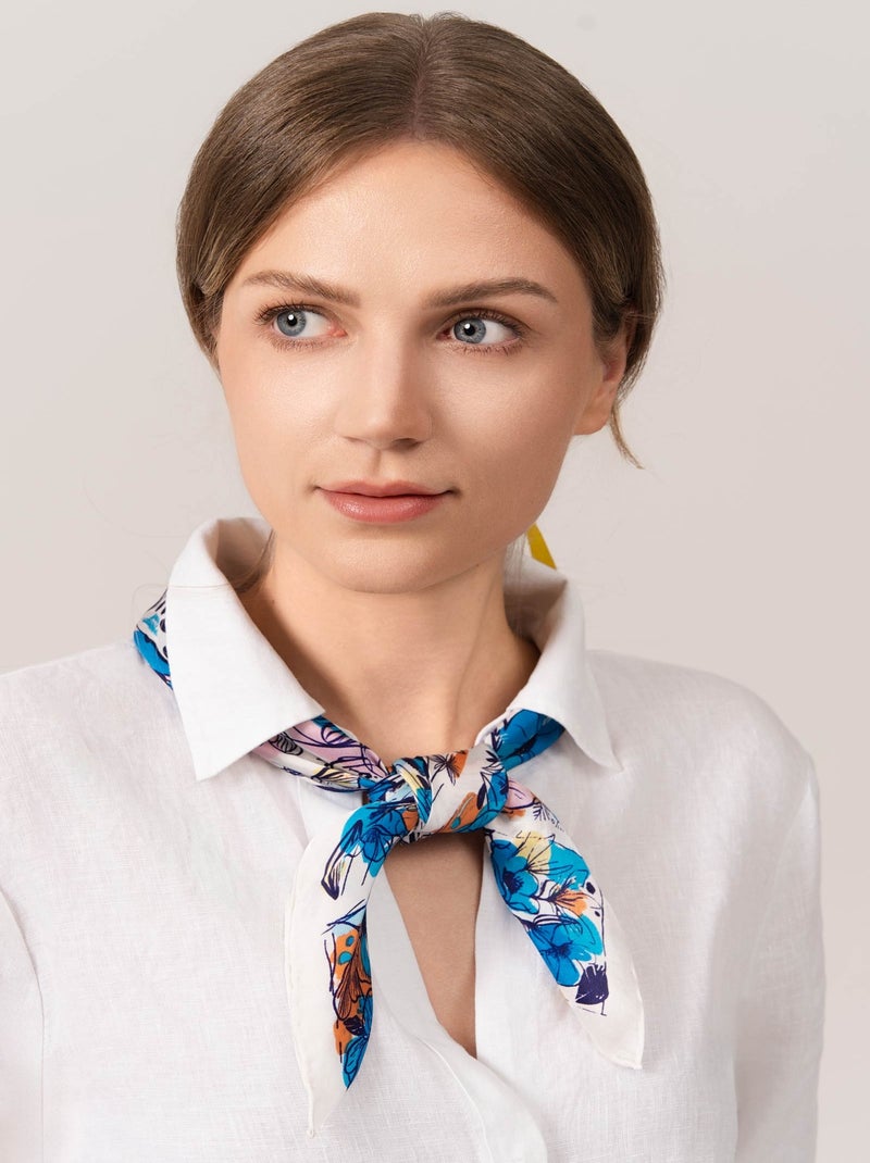 Carré de soie Prémium DamiFlor - 65 x 65 cm Bleu - Kiabi