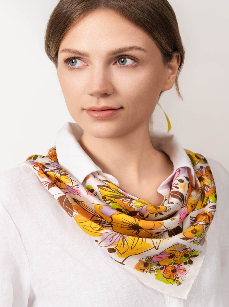 Carré de soie Prémium DamiFlor - 65 x 65 cm Jaune - Kiabi