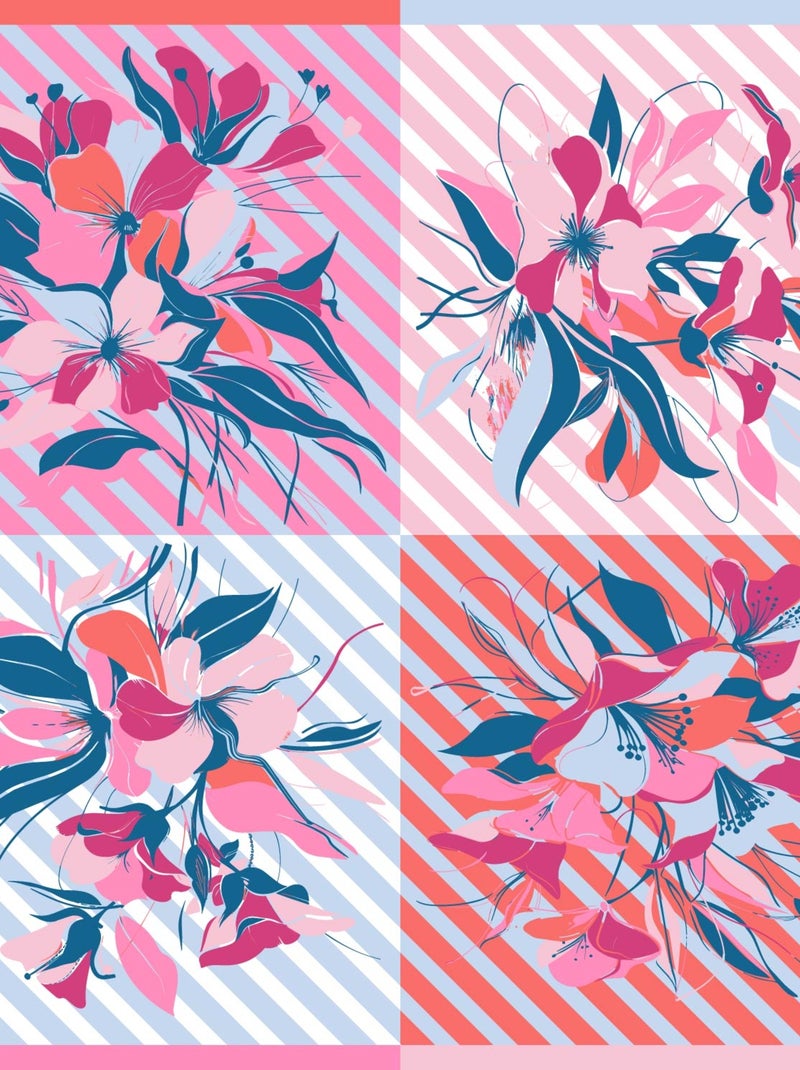 Carré de Soie Prémium Diagram - 65 x 65 cm Rose - Kiabi