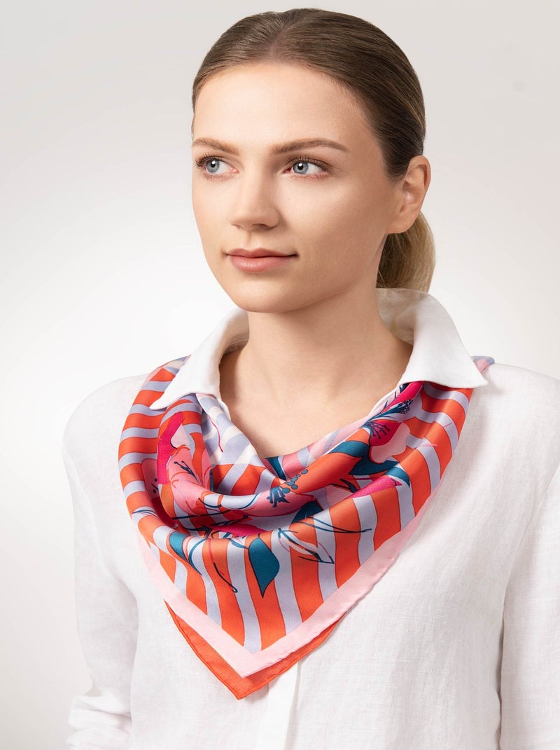 Carré de Soie Prémium Diagram - 65 x 65 cm Rose - Kiabi