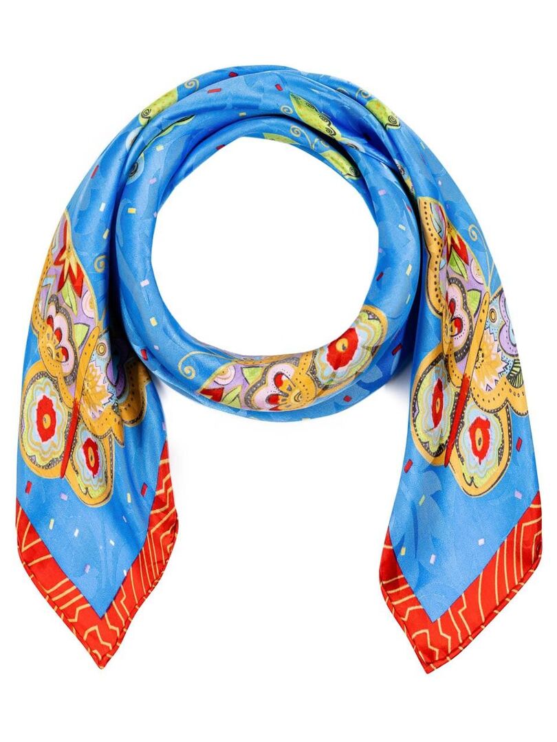 Foulard Carré En Soie Gavroche Motif Maisons Bleu Roi Blanc Noir - Fleur De Lys