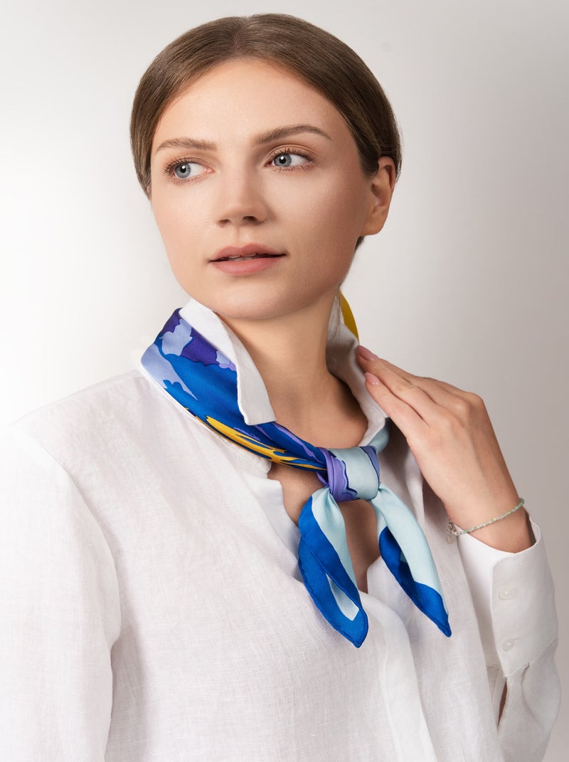 Carré de soie Prémium Iris- 65 x 65 cm Bleu - Kiabi