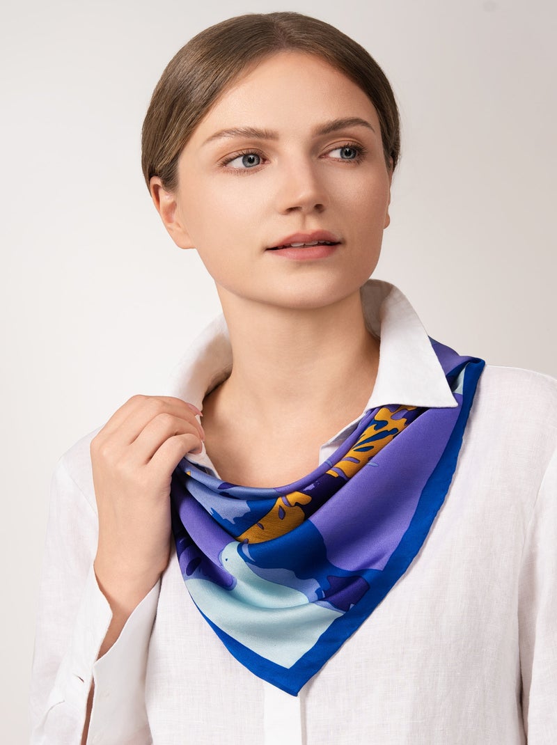 Carré de soie Prémium Iris- 65 x 65 cm Bleu - Kiabi