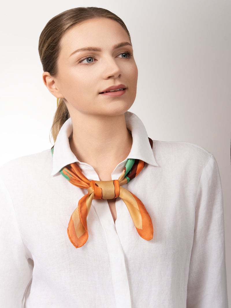 Carré de soie Prémium Iris- 65 x 65 cm Orange - Kiabi