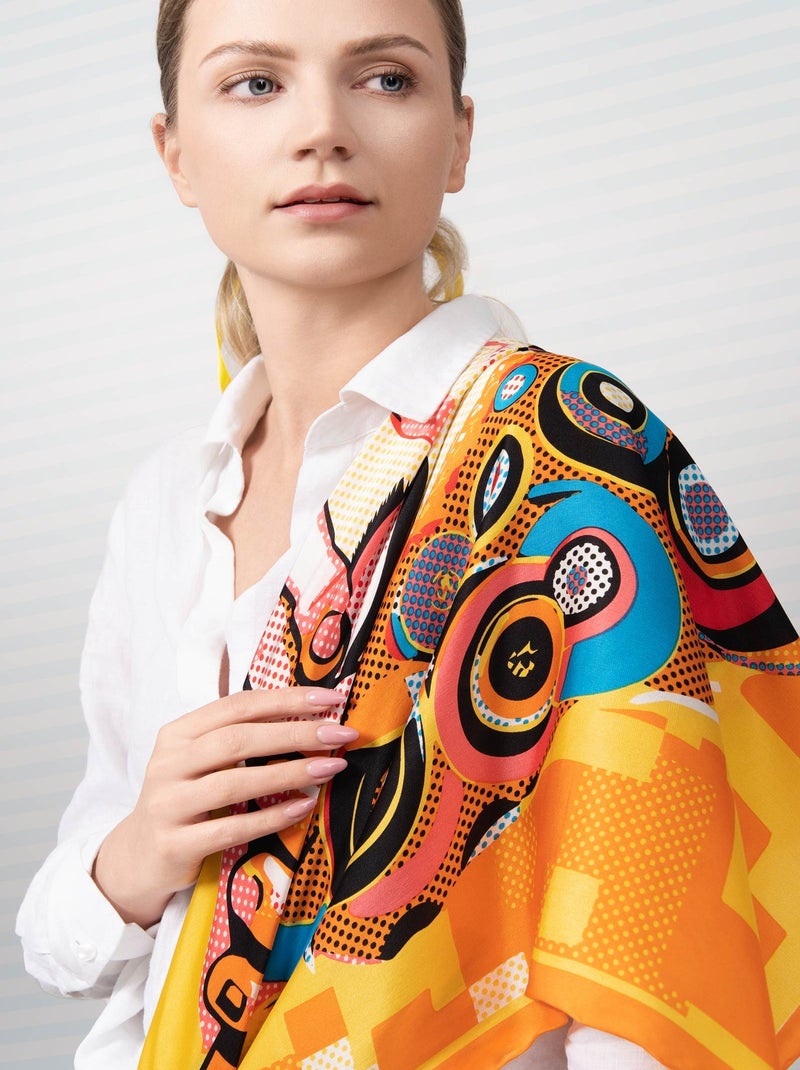 Carré de Soie Prémium Kiss - 100 x 100 cm Orange - Kiabi