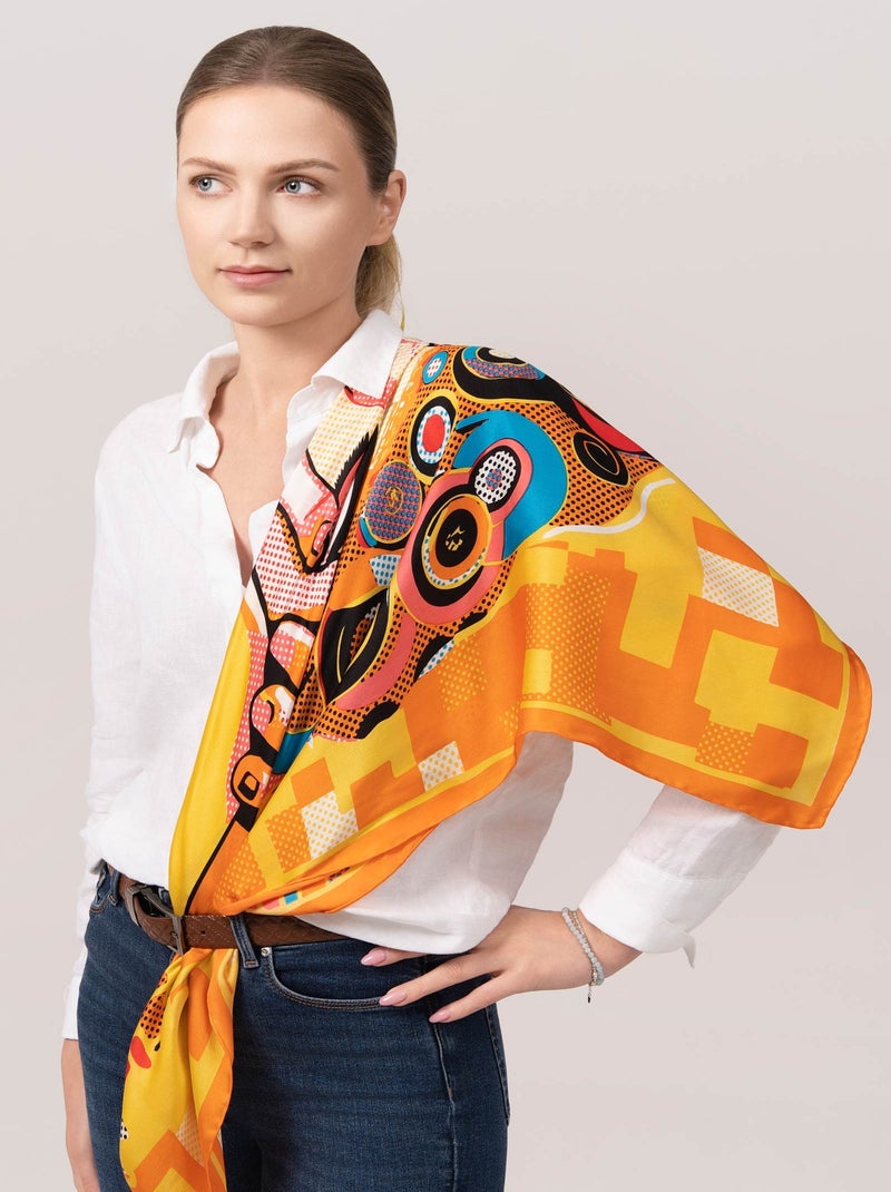 Carré de Soie Prémium Kiss - 100 x 100 cm Orange - Kiabi