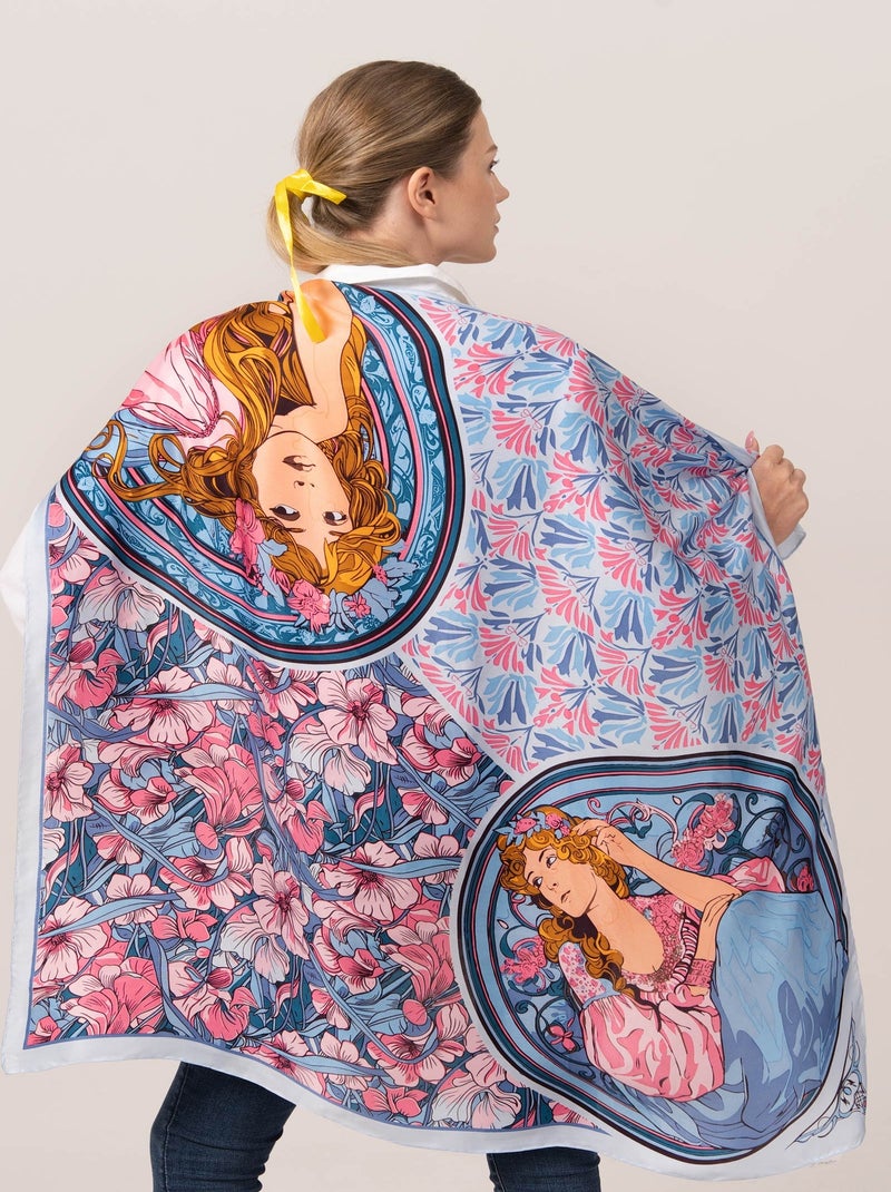 Carré de Soie Prémium Mucha - 100 x 100 cm Bleu - Kiabi