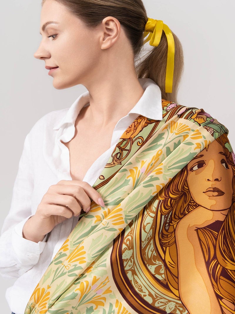 Carré de Soie Prémium Mucha - 100 x 100 cm Vert - Kiabi