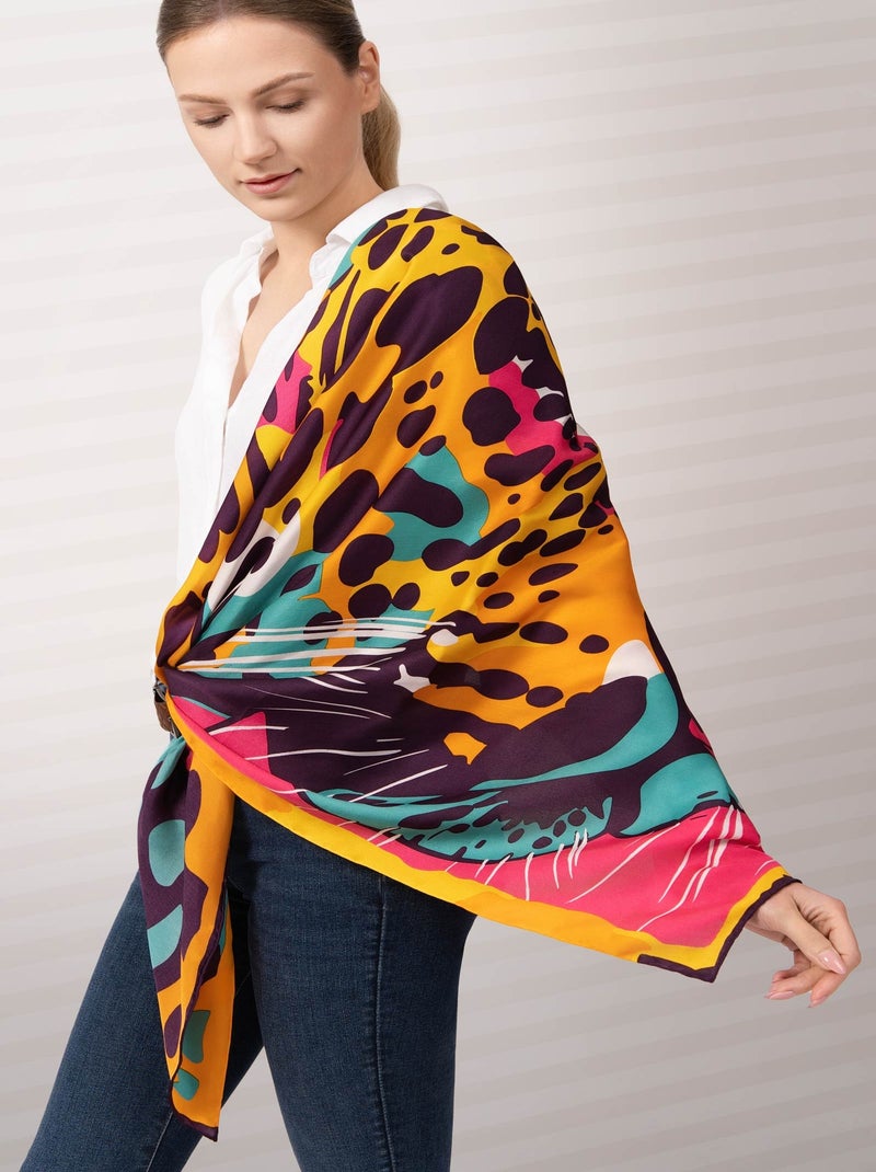 Carré de Soie Prémium Tigre - 100 x 100 cm Multicolore - Kiabi