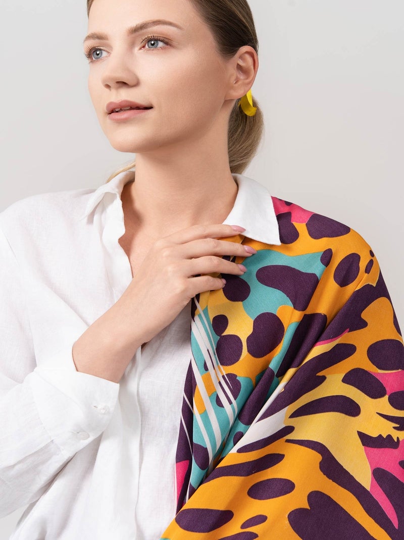 Carré de Soie Prémium Tigre - 100 x 100 cm Multicolore - Kiabi