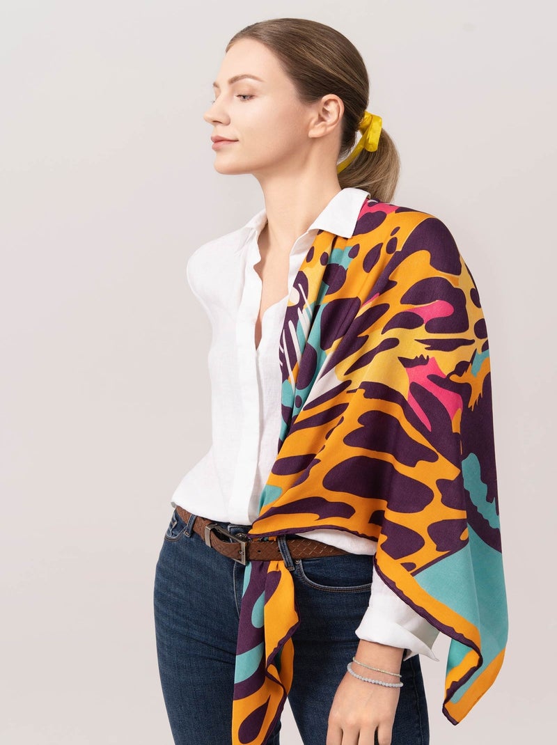 Carré de Soie Prémium Tigre - 100 x 100 cm Multicolore - Kiabi