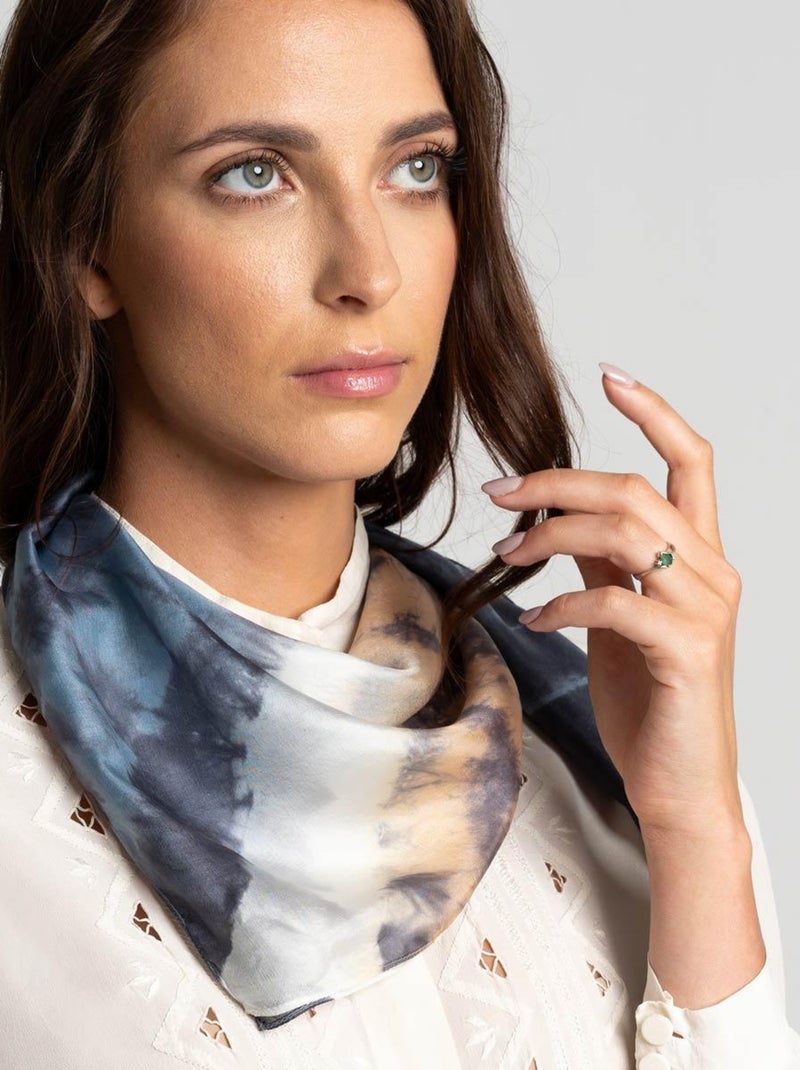 Carré de Soie Tie Dye Tao - Artisanat VietNam Bleu - Kiabi