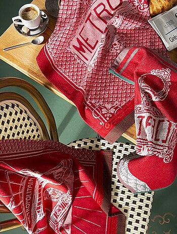 Carré éponge en jacquard de coton imprimé, MÉTRO