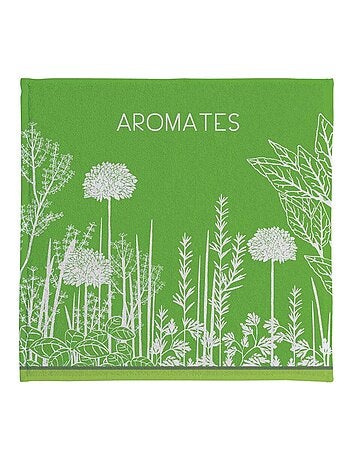 Carré éponge imprimé en jacquard de coton, AROMATES DU JARDIN