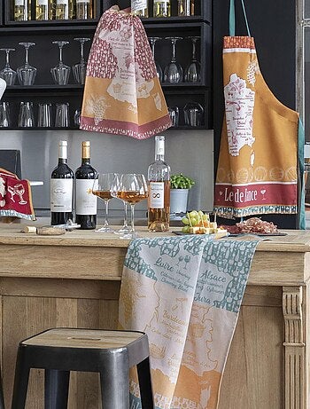 Carré éponge imprimé en jacquard de coton, VINS DE FRANCE