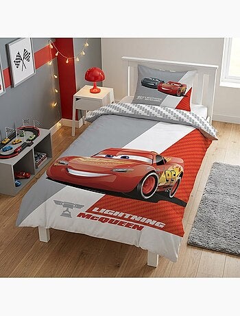 Cars flash mcqueen housse de couette 140x200 + taie 65x65 polycoton rouge