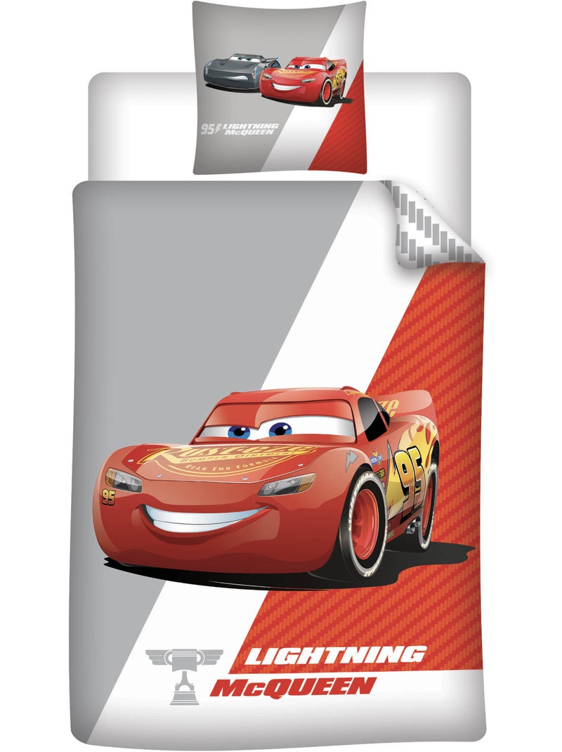 Cars flash mcqueen housse de couette 140x200 + taie 65x65 polycoton rouge Noir Noir Gris - Kiabi