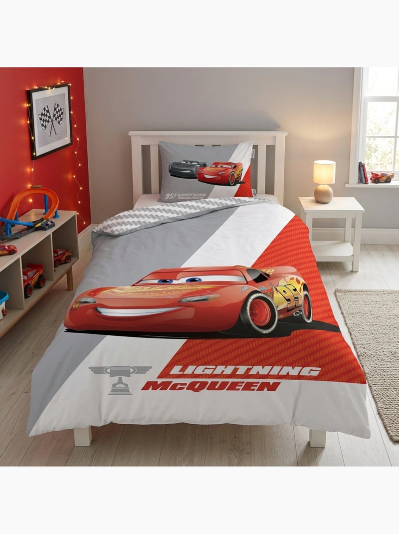 Cars flash mcqueen housse de couette 140x200 + taie 65x65 polycoton rouge Noir Noir Gris - Kiabi