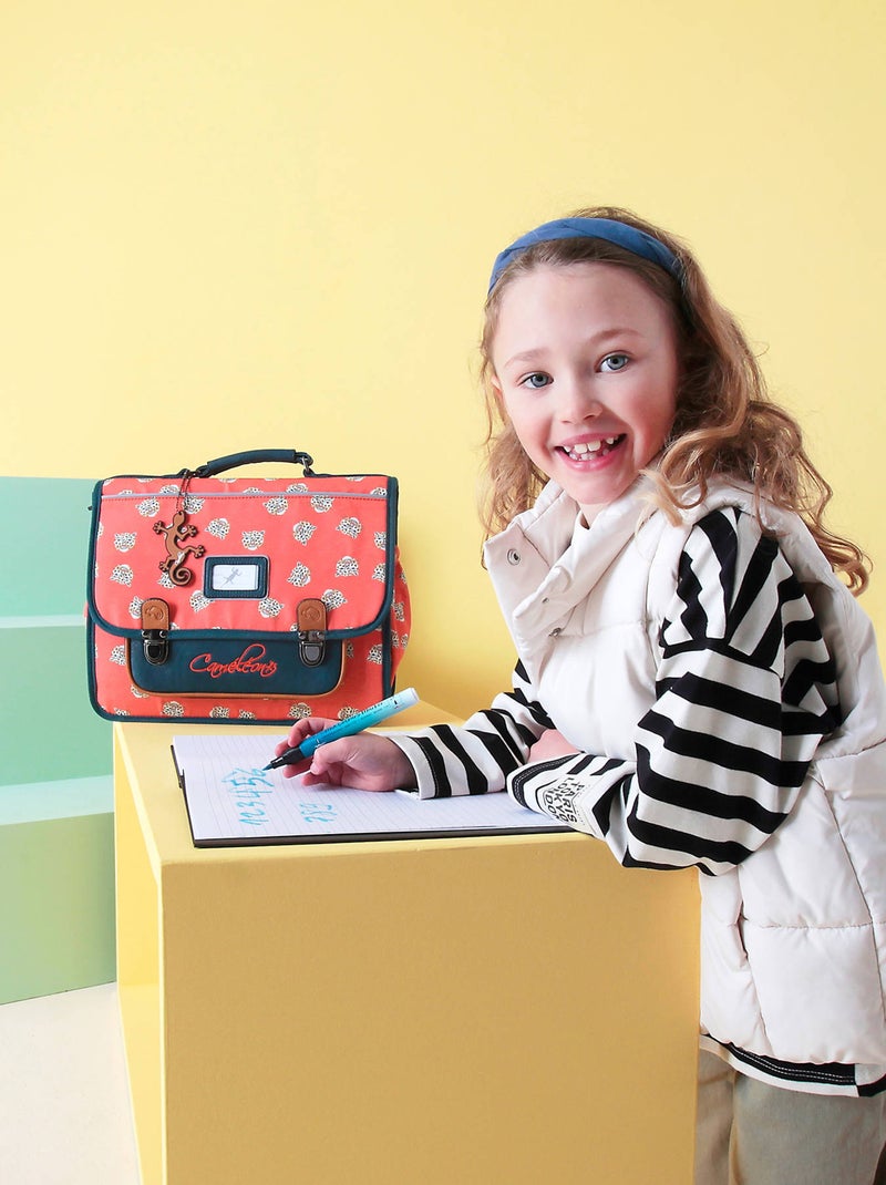 Cartable 2 Compartiments Cameleon Polyester Recycle Noir Rouge Noir - Kiabi