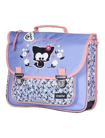 Cartable 36 cm CHACHA LOVELY violet motif fleuri et chaton
