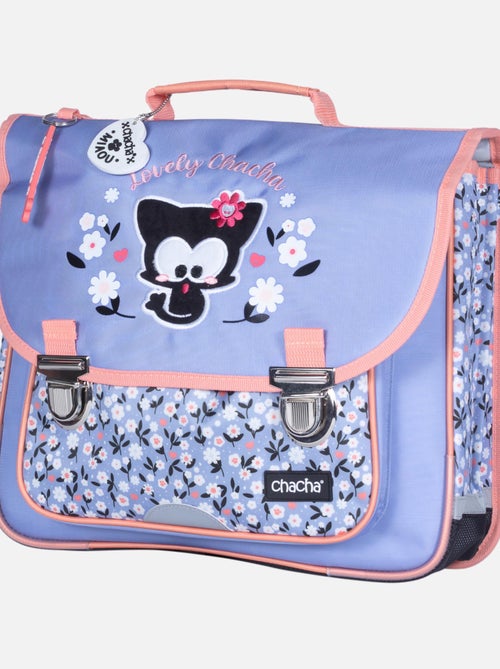 Cartable 36 cm CHACHA LOVELY violet motif fleuri et chaton - Kiabi
