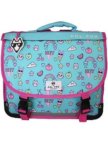 Cartable à colorier POL FOX KAWAI fille 35 cm réversible bleu 1 compartiment maternelle CP