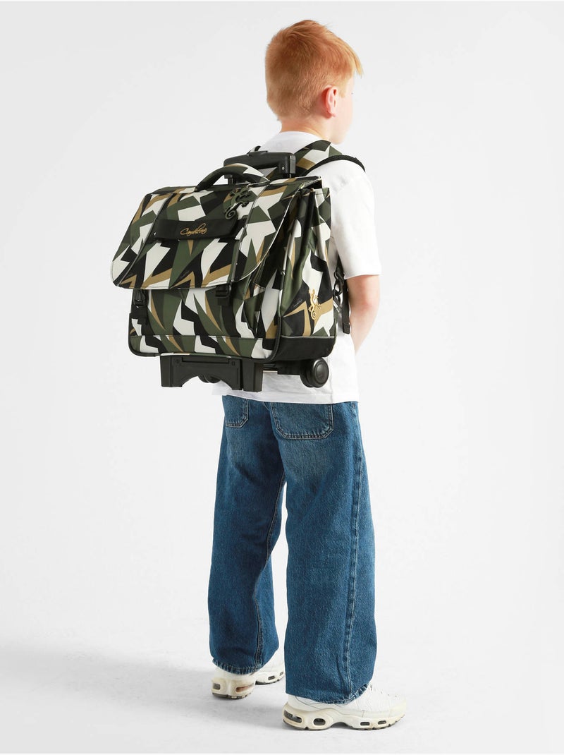 Cartable À Roulettes 3 Compartiments Futur Cameleon Polyester Recycle Noir Vert Blanc - Kiabi
