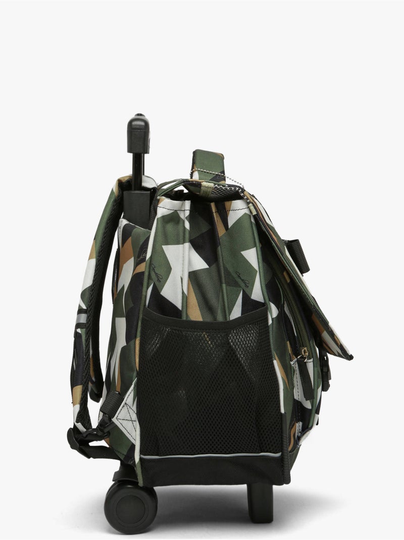 Cartable À Roulettes 3 Compartiments Futur Cameleon Polyester Recycle Noir Vert Blanc - Kiabi