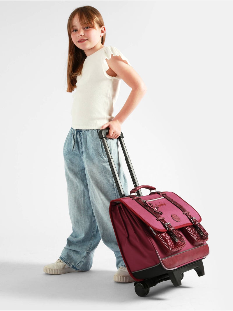 Cartable À Roulettes 3 Compartiments Vintage Fantasy Cameleon Rouge cerise - Kiabi