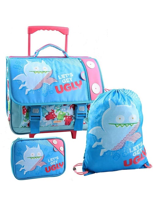 Cartable à roulettes 3 pièces motif Ice-Bat tissu imperméable UGLYDOLLS - Kiabi