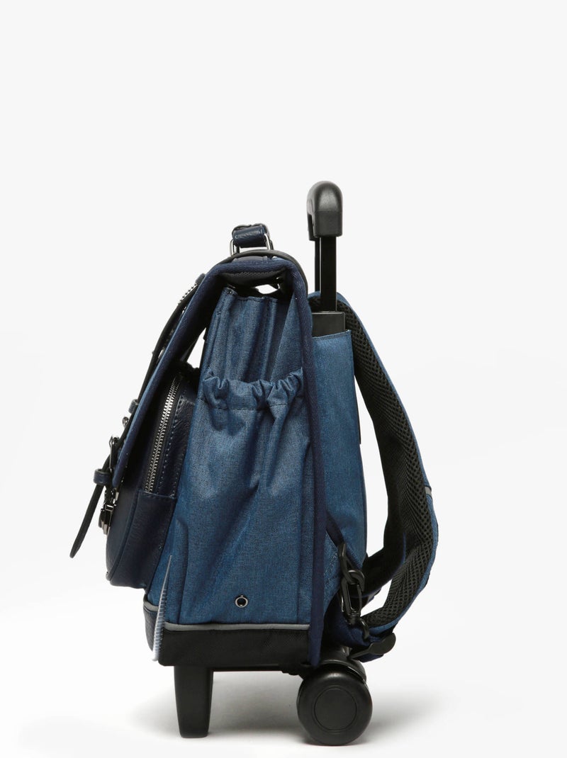 Cartable à roulettes 38cm Caméléon Vintage avec 2 compartiments - CP/CE1/CE2 Bleu Noir - Kiabi