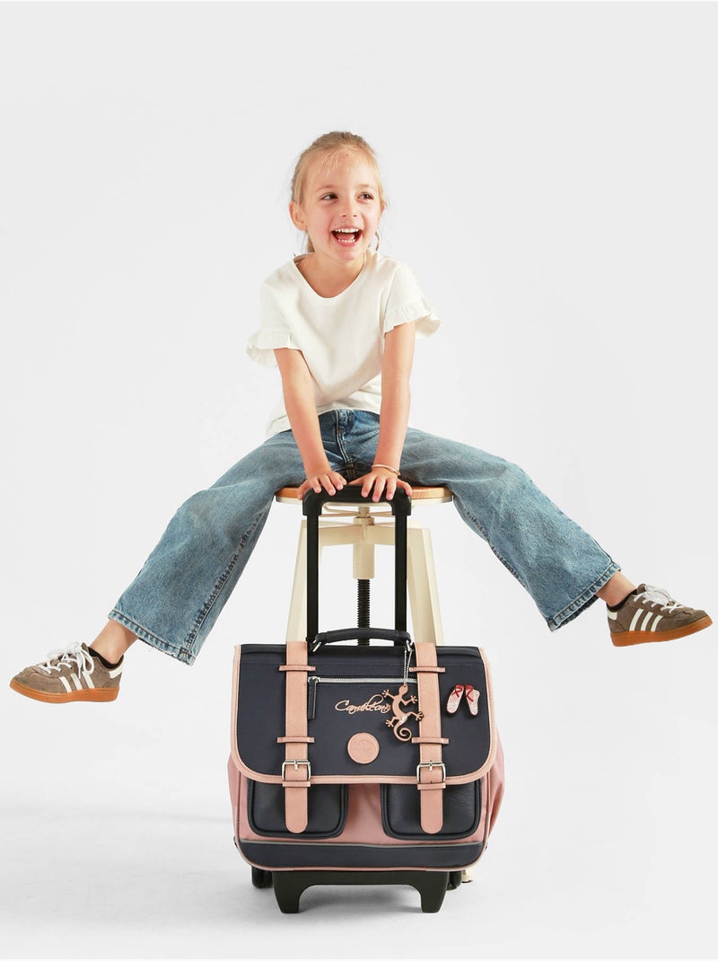 Cartable à roulettes 38cm Caméléon Vintage Fantasy avec 2 compartiments - CP/CE1/CE2 Bleu Rose Bleu - Kiabi