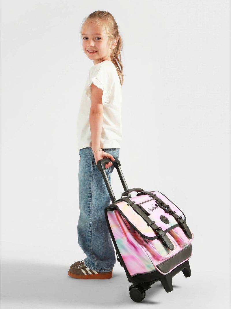 Cartable à roulettes 38cm Caméléon Vintage Fantasy avec 2 compartiments - CP/CE1/CE2 Rose pâle - Kiabi
