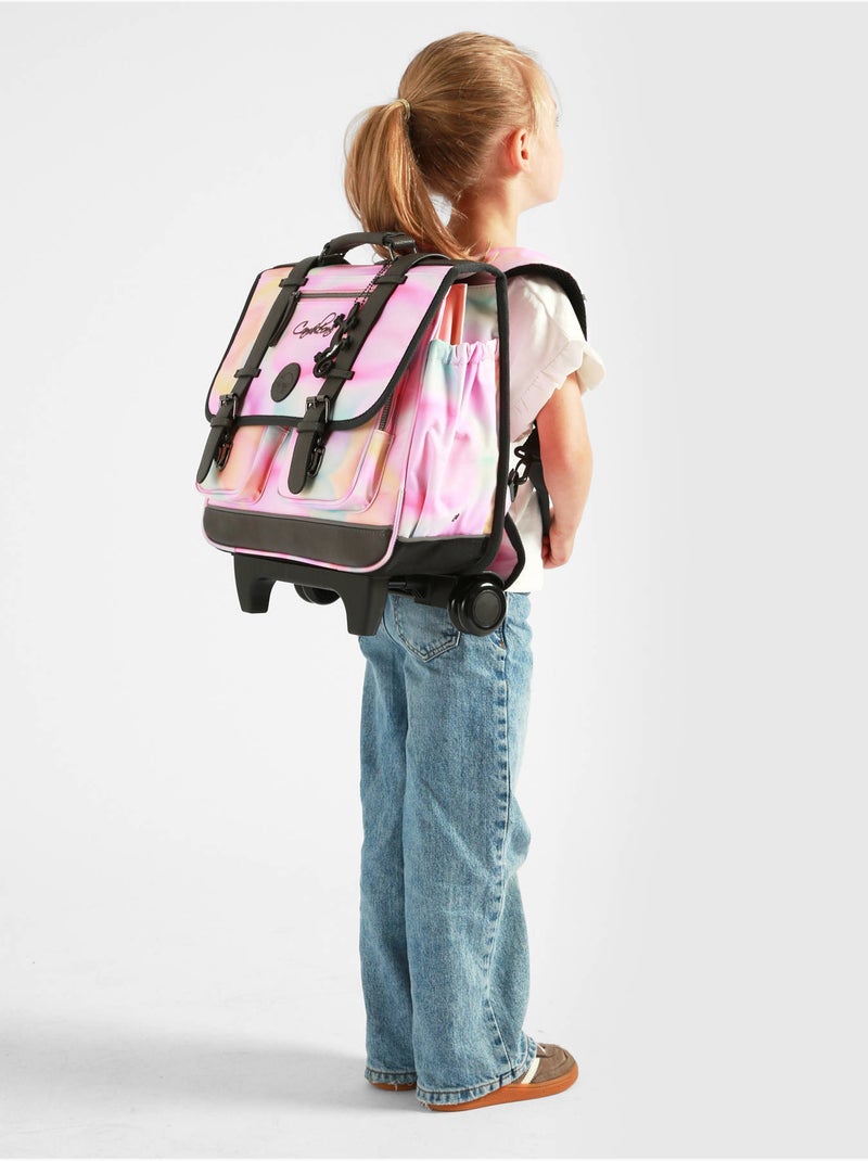 Cartable à roulettes 38cm Caméléon Vintage Fantasy avec 2 compartiments - CP/CE1/CE2 Rose pâle - Kiabi