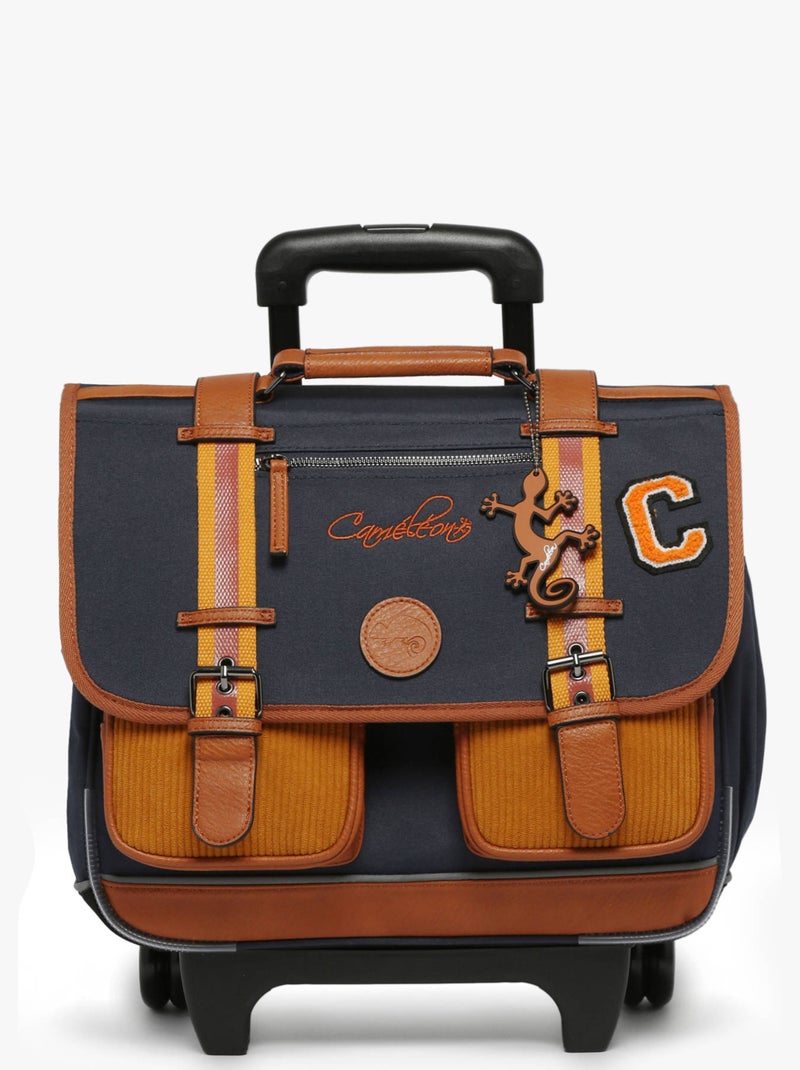 Cartable à roulettes 38cm Caméléon Vintage Urban avec 2 compartiments - CP/CE1/CE2 Bleu Marron Bleu - Kiabi
