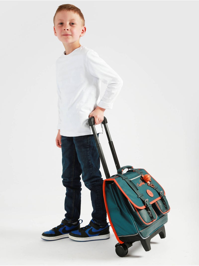 Cartable à roulettes 38cm Caméléon Vintage Urban avec 2 compartiments - CP/CE1/CE2 Bleu Orange - Kiabi