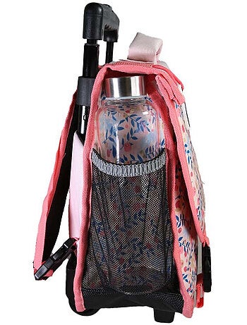 Cartable à roulettes fille 38 cm réversible 2 compartiments POL FOX Happy Blush rose motif fleur