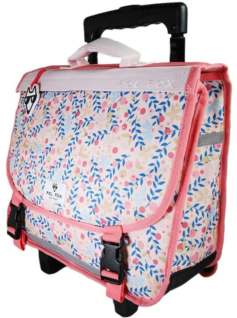 Cartable à roulettes fille 38 cm réversible 2 compartiments POL FOX Happy Blush rose motif fleur Rose - Kiabi