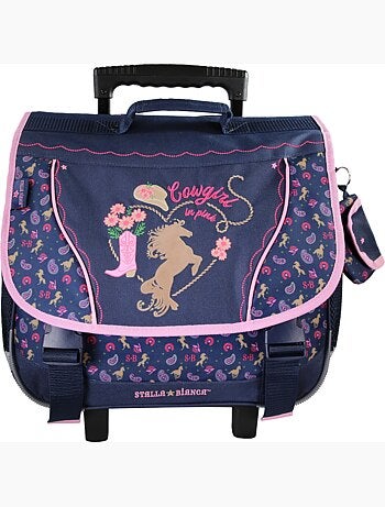Cartable à roulettes fille 38 cm STALLA BIANCA Cow Girl bleu