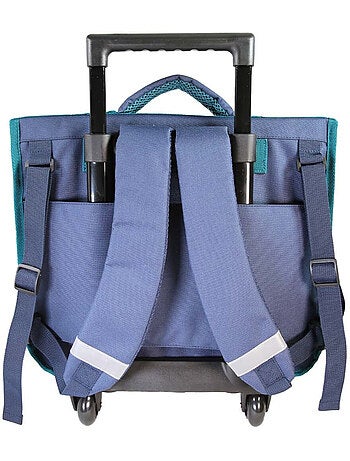 Cartable à roulettes fille Lili Lou 38 cm beige et bleu 2 compartiments