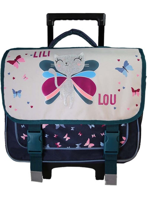 Cartable à roulettes fille Lili Lou 38 cm beige et bleu 2 compartiments - Kiabi Cartable à roulettes fille Lili Lou 38 cm beige et bleu 2 compartiments - Kiabi