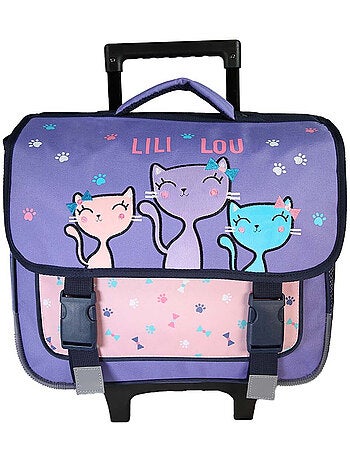 Cartable à roulettes fille Lili Lou 38 cm violet et rose 2 compartiments