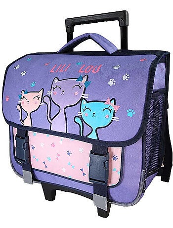 Cartable à roulettes fille Lili Lou 38 cm violet et rose 2 compartiments