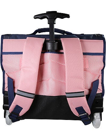 Cartable à roulettes fille Phileas Cygne 41 cm – 2 compartiments – Bleu et rose